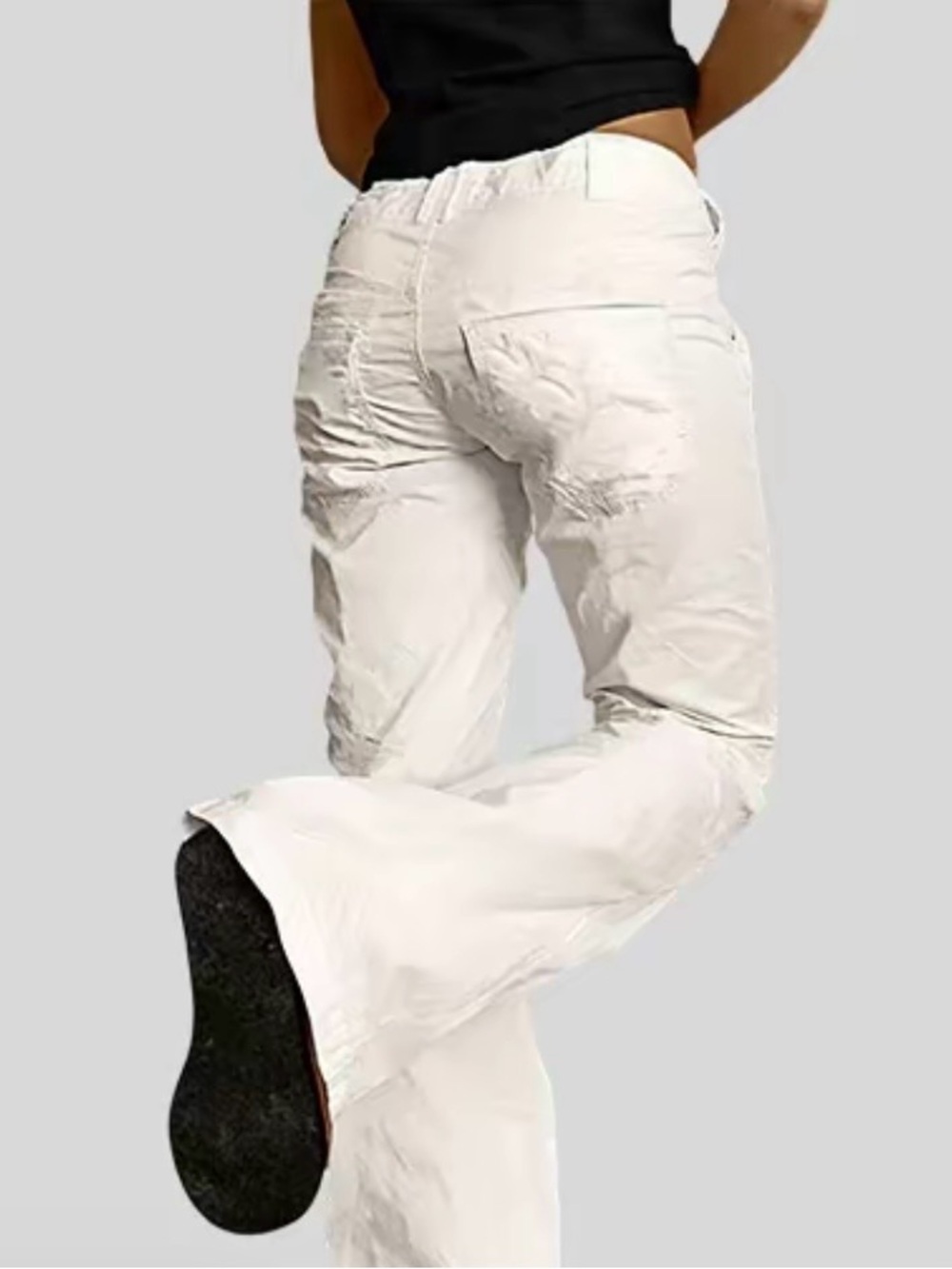 Flamingals White Cargo Pants Women’s High Rise Wide Leg Utility Pants NWT
